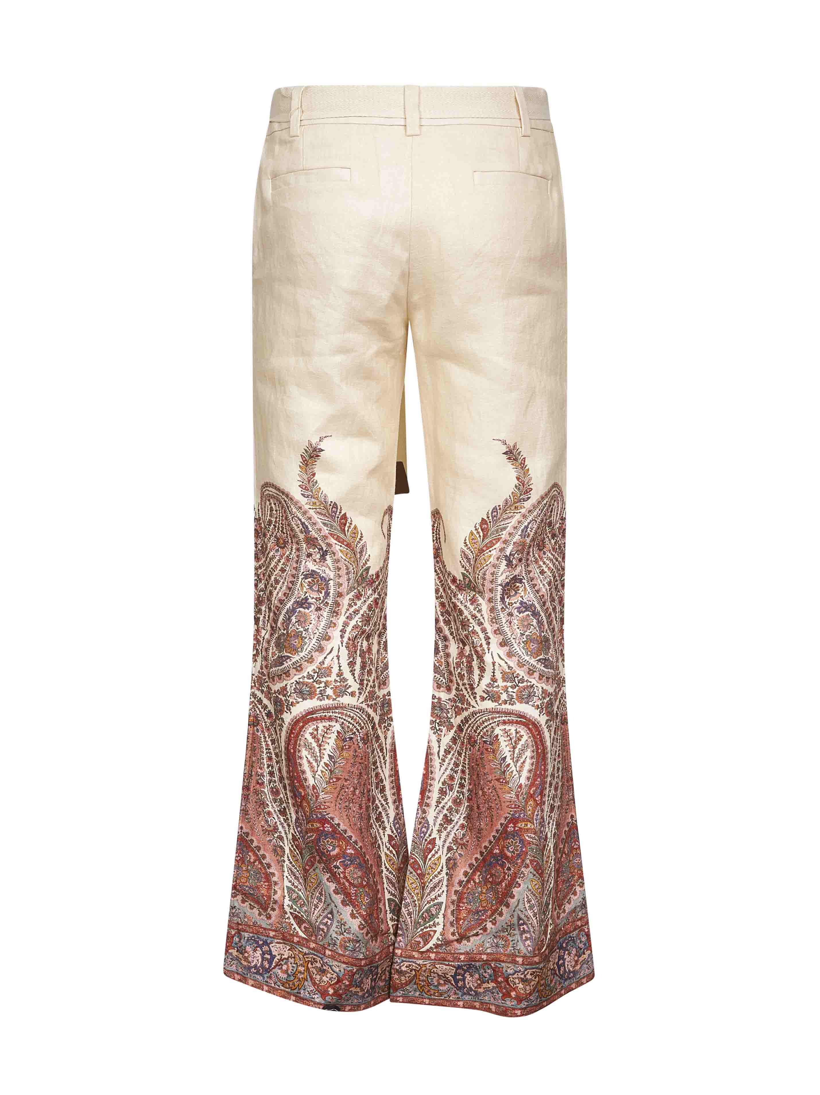 Cream Paisley linen Rhiannon flared trousers – Daniello.com