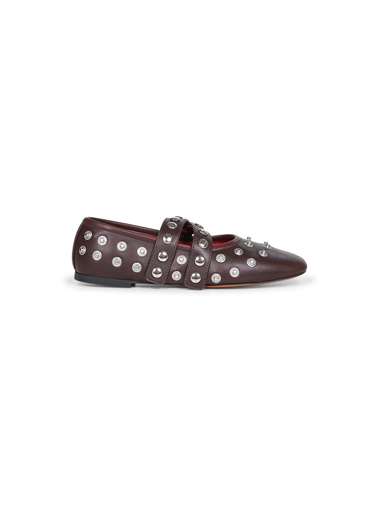 Brown Ryder Popper-Studded ballet flats