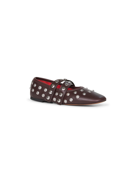 Brown Ryder Popper-Studded ballet flats