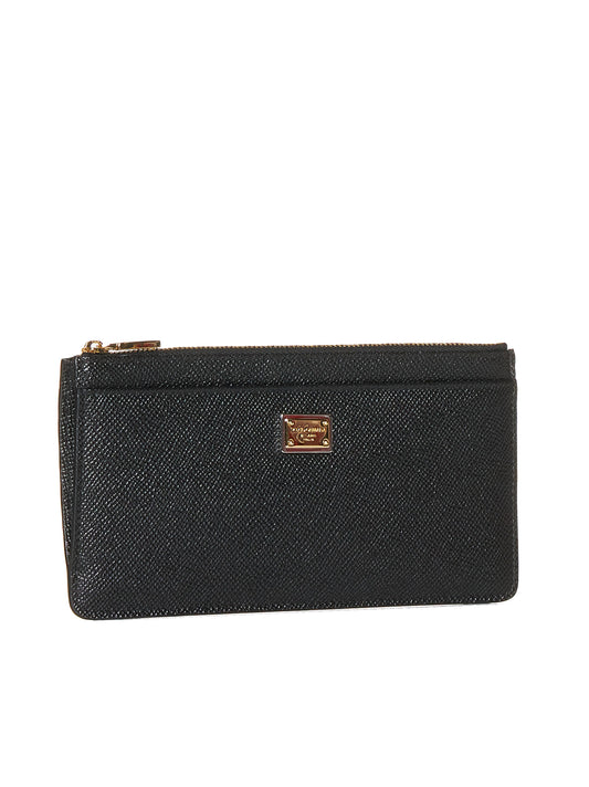 Large black Dauphine leather card case