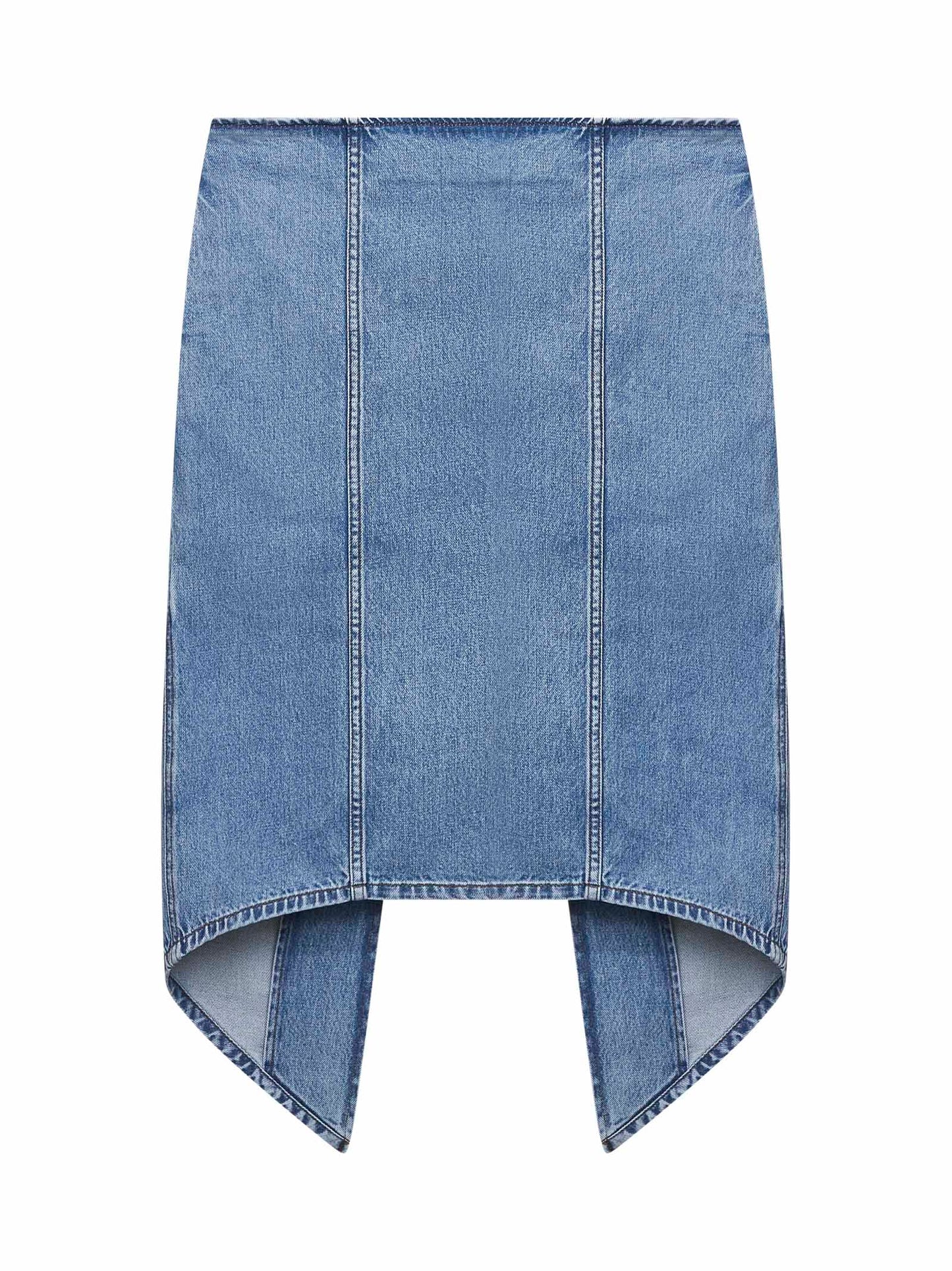 Light blue cotton denim layered midi skirt
