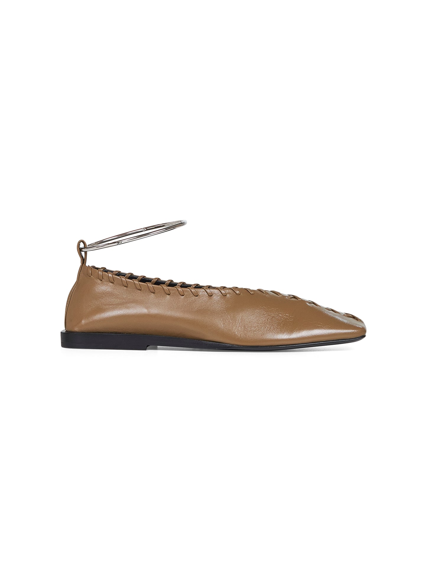 Green nappa leather Ring ballet flats