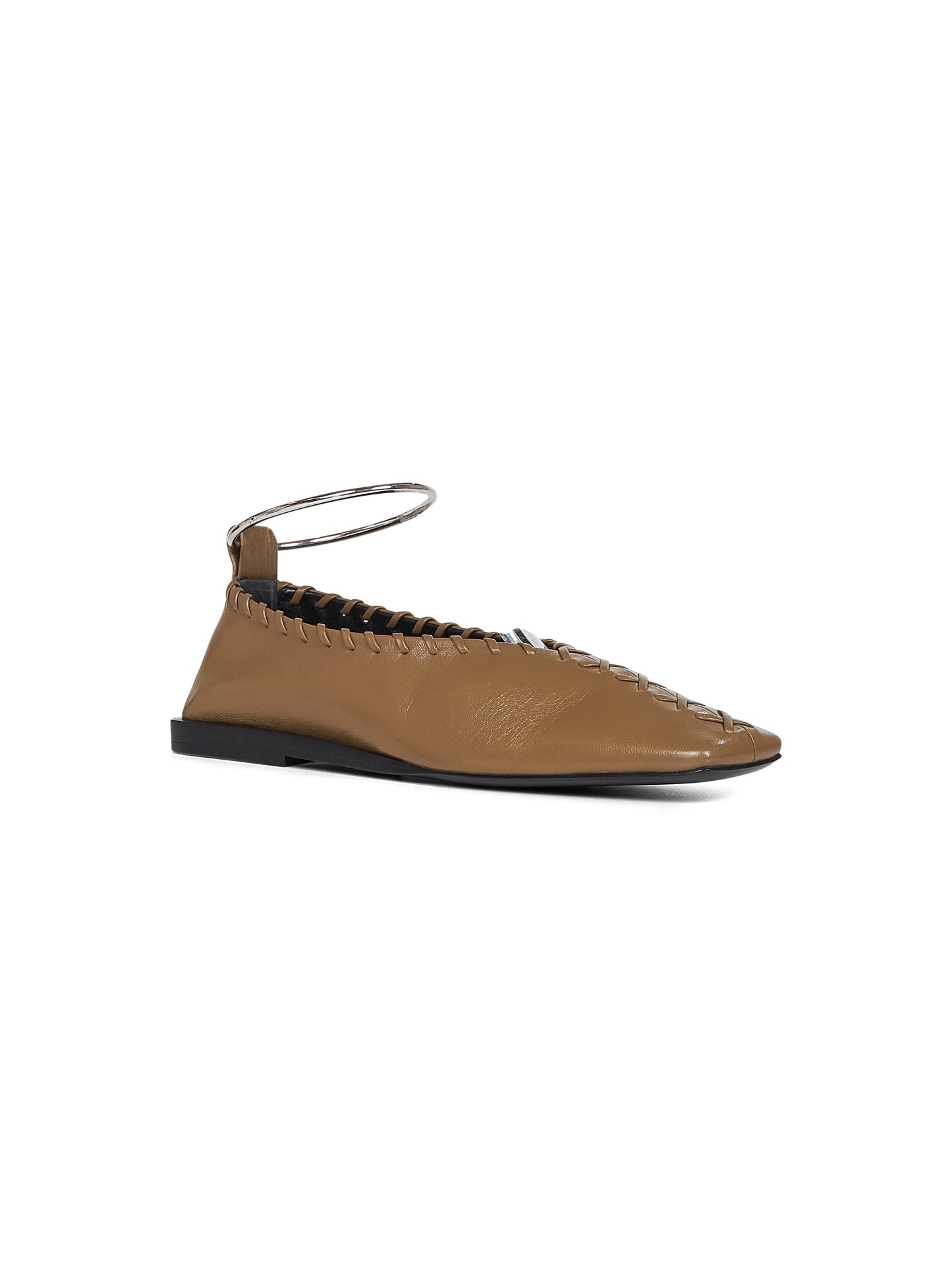 Green nappa leather Ring ballet flats