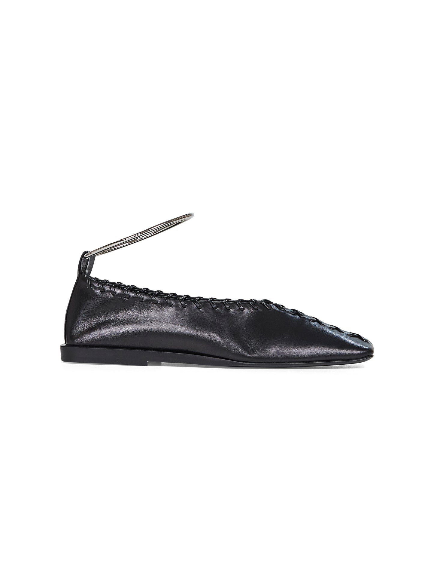 Black nappa leather Ring ballet flats