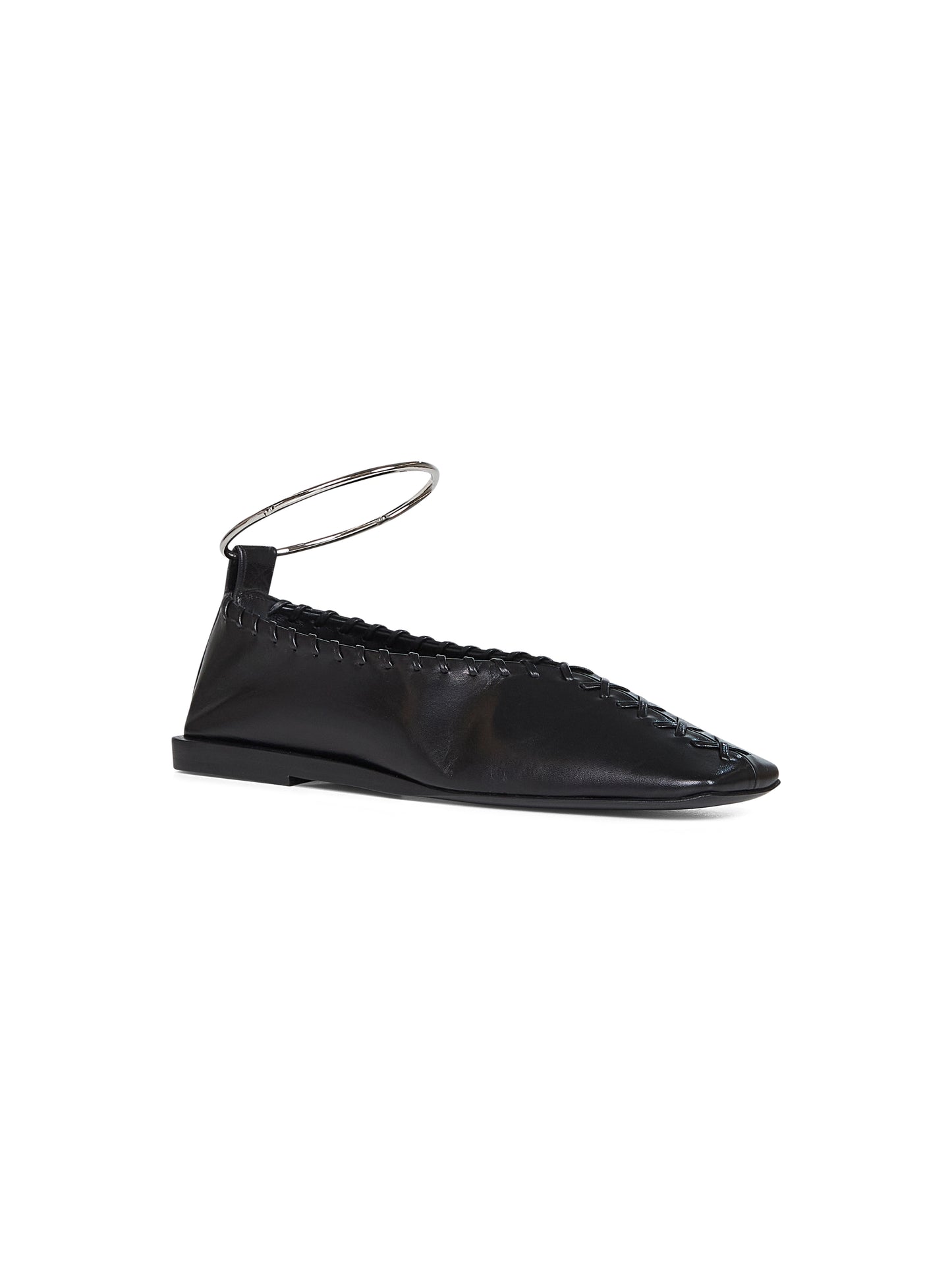 Black nappa leather Ring ballet flats