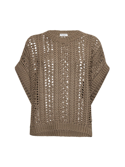 Brown cotton Ribbed Net sweater