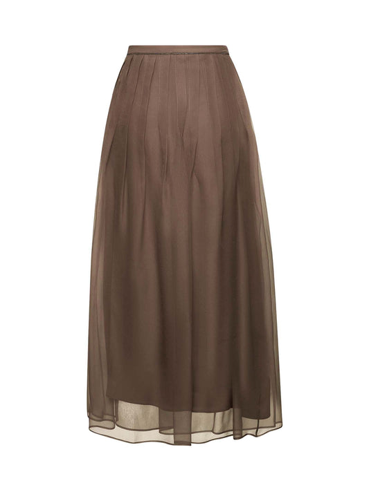 Gonna Pleated Midi marrone con Shiny Waistband
