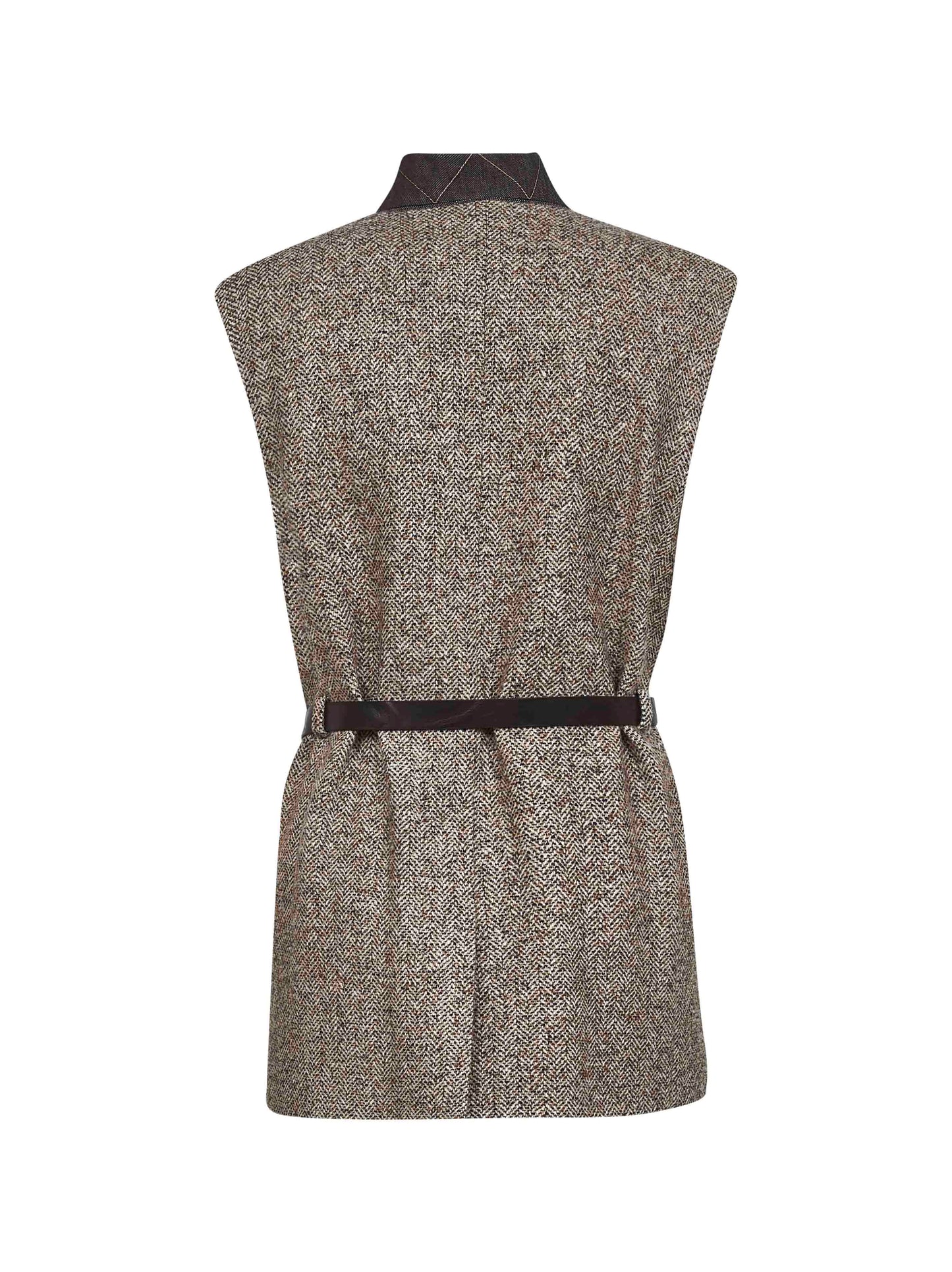 Beige wool and silk chevron waistcoat