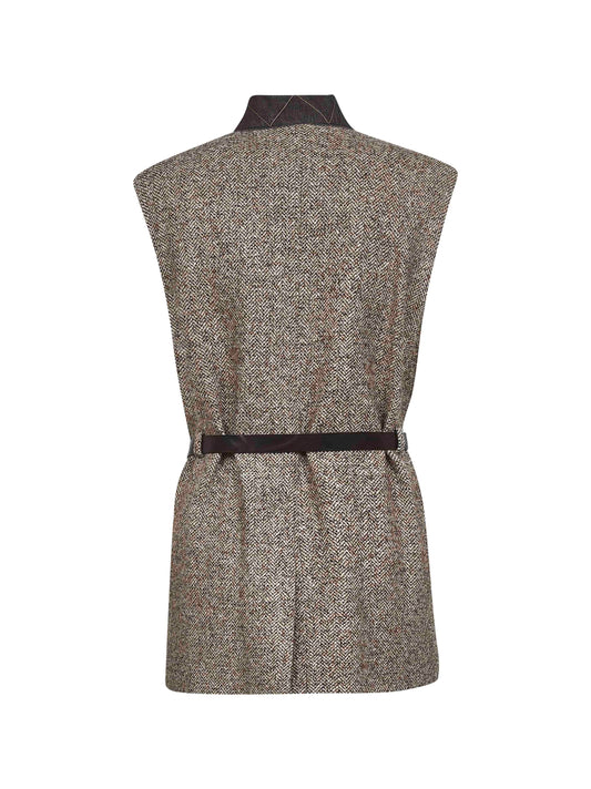 Beige wool and silk chevron waistcoat
