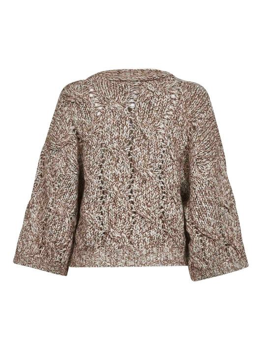 Beige melange cable knit cardigan