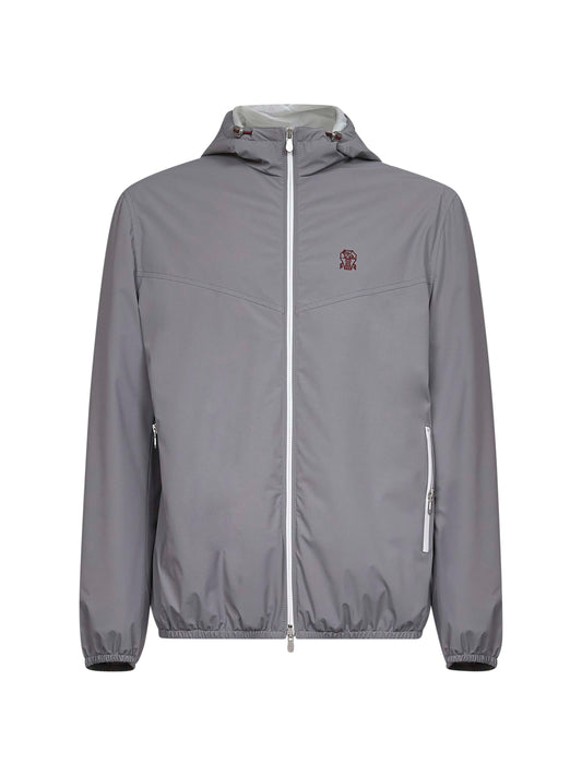 Grey nylon hooded jacket
