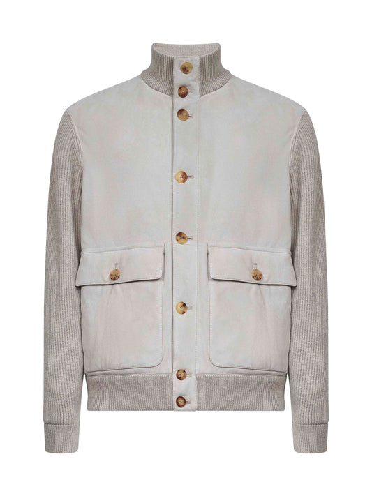 Grey suede and knit bomber jacket