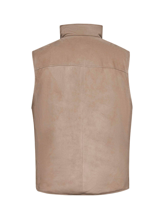 Beige suede sleeveless down jacket