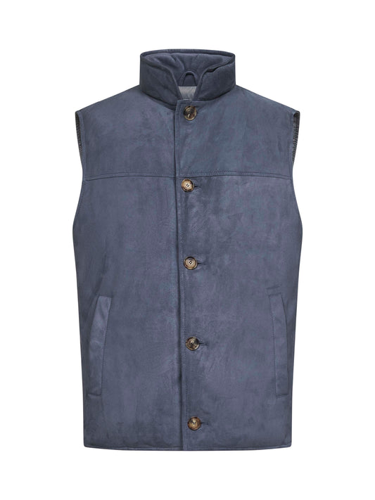 Light blue suede sleeveless down jacket