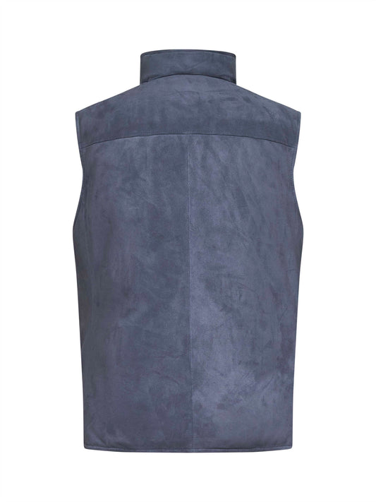 Light blue suede sleeveless down jacket