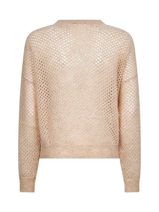 Beige Dazzling Mesh crewneck sweater