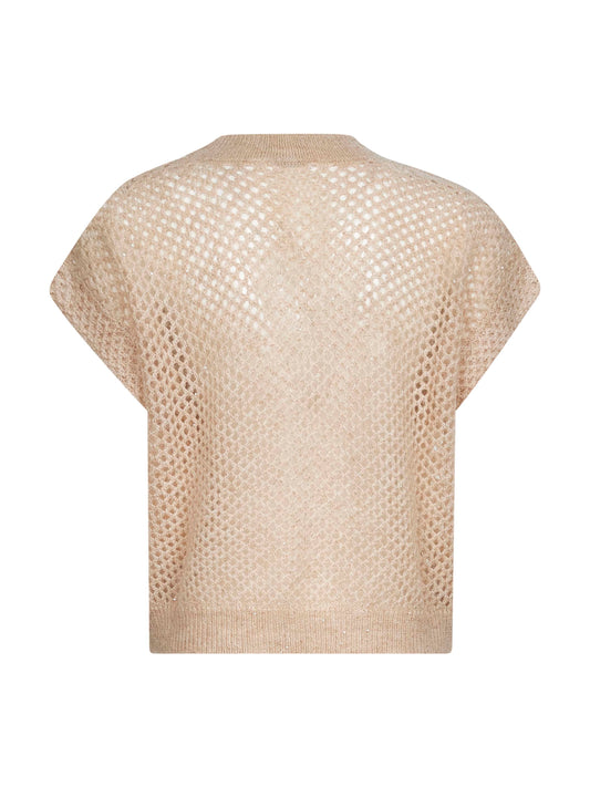 Beige Dazzling Mesh V-Neck sweater