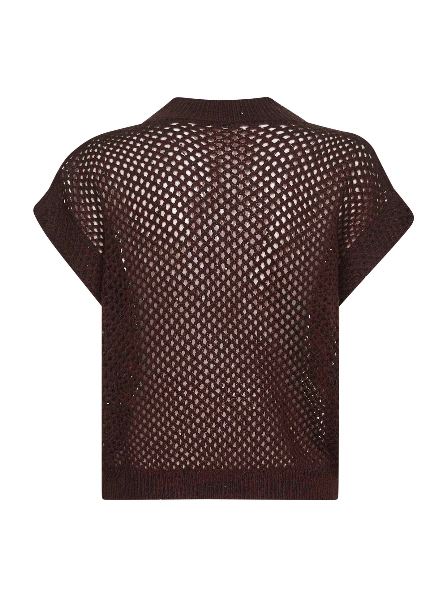 Brown Dazzling Mesh V-Neck sweater
