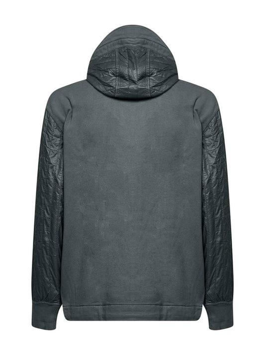 Grey Diagonal Raised Fleece Mixed zip-up hoodie