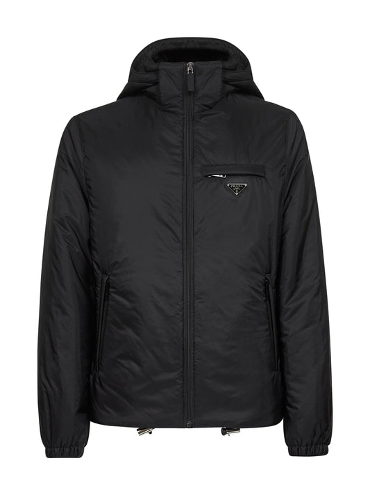 Piumino con cappuccio in Re-Nylon nero
