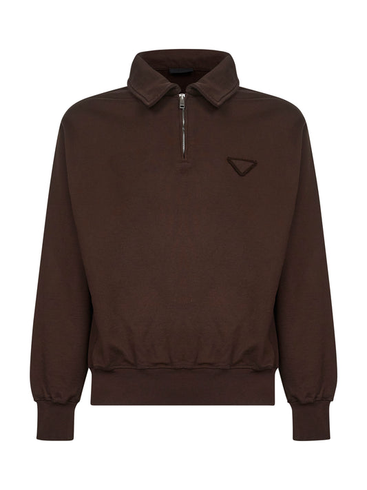 Felpa stile polo in cotone marrone
