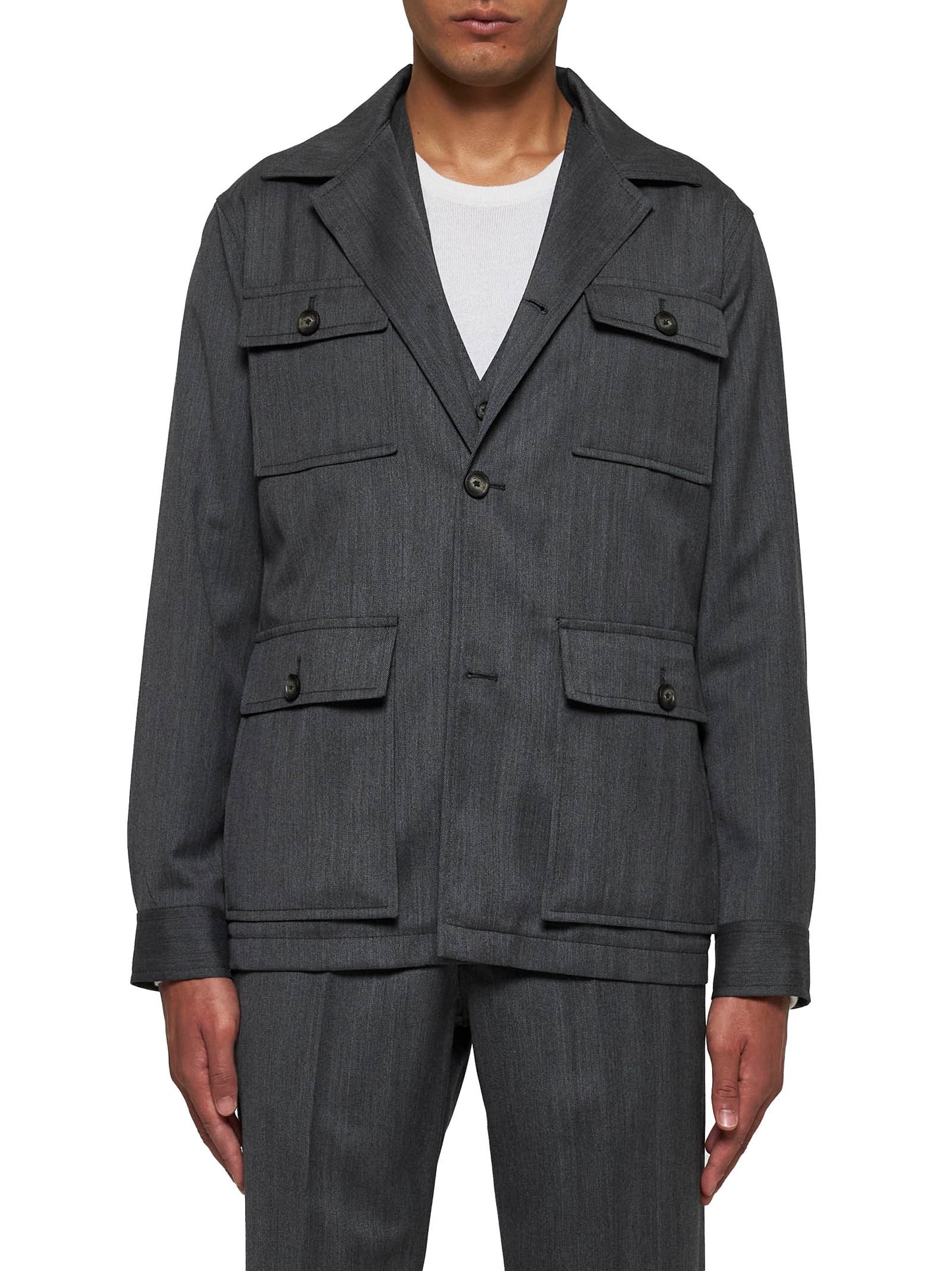 Grey herringbone wool Field Jacket