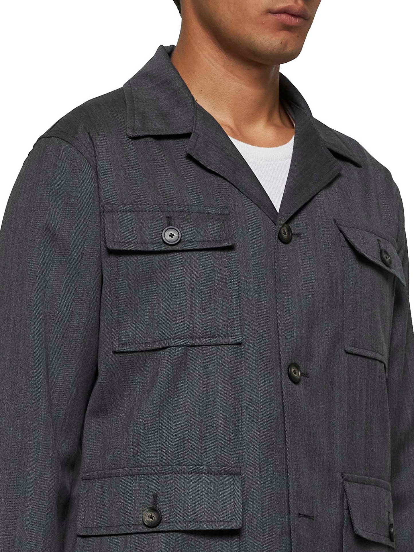 Grey herringbone wool Field Jacket