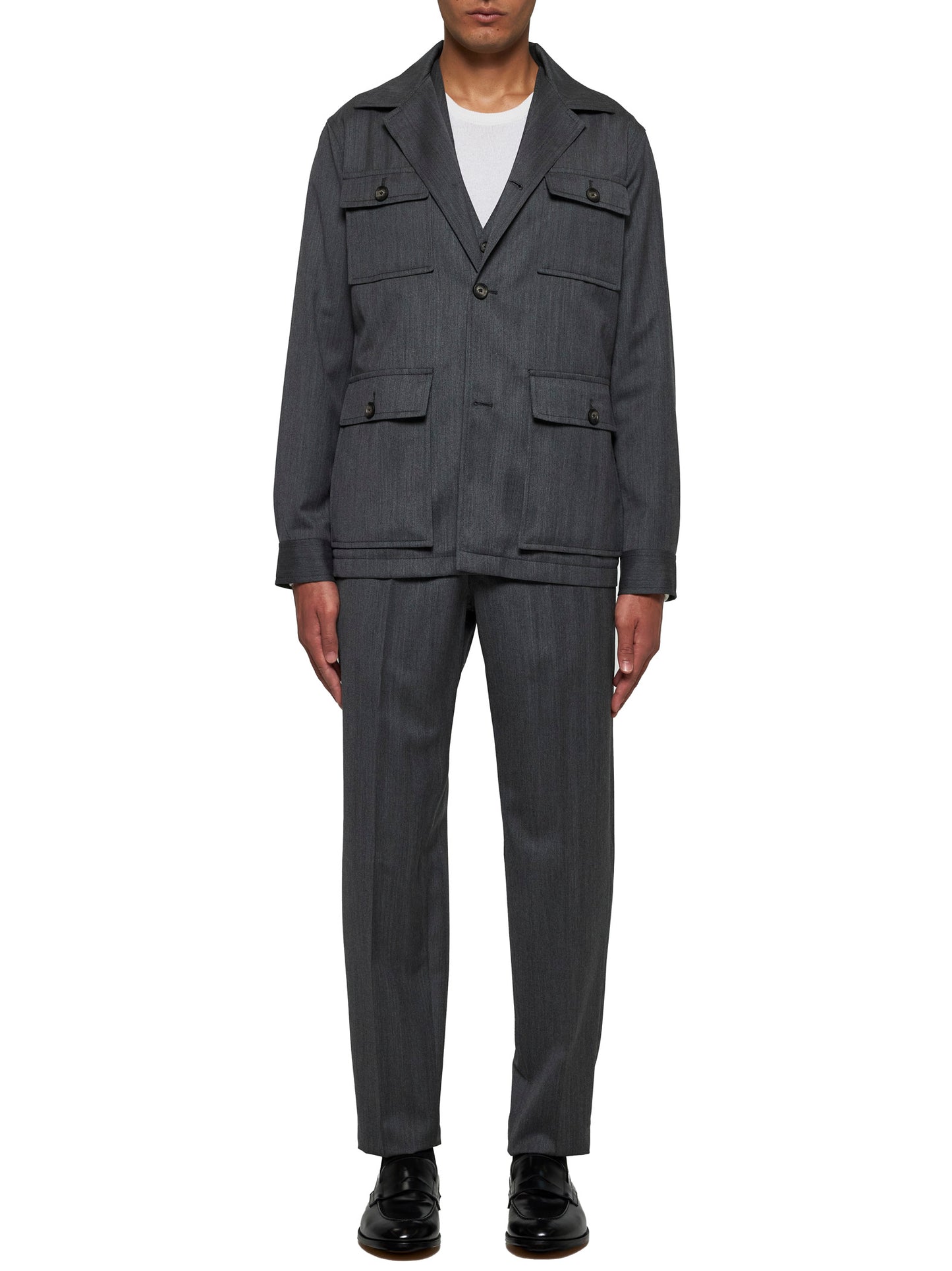 Grey herringbone wool tailored trousers