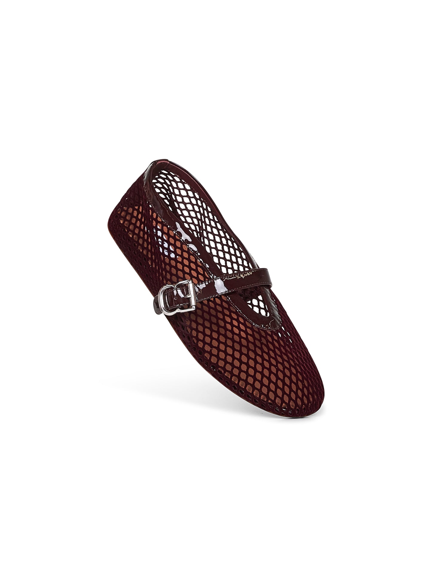 Rouge grenat velvet-effect fishnet ballet flats