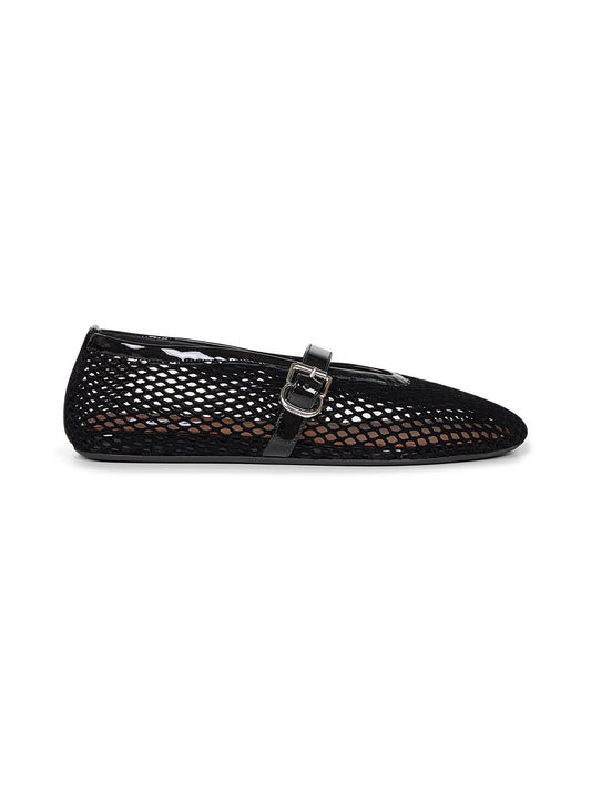 Black velvet-effect fishnet ballet flats