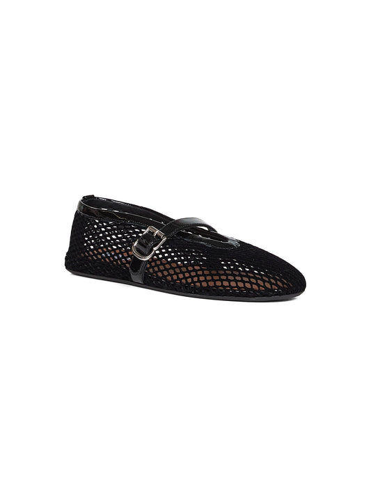 Black velvet-effect fishnet ballet flats