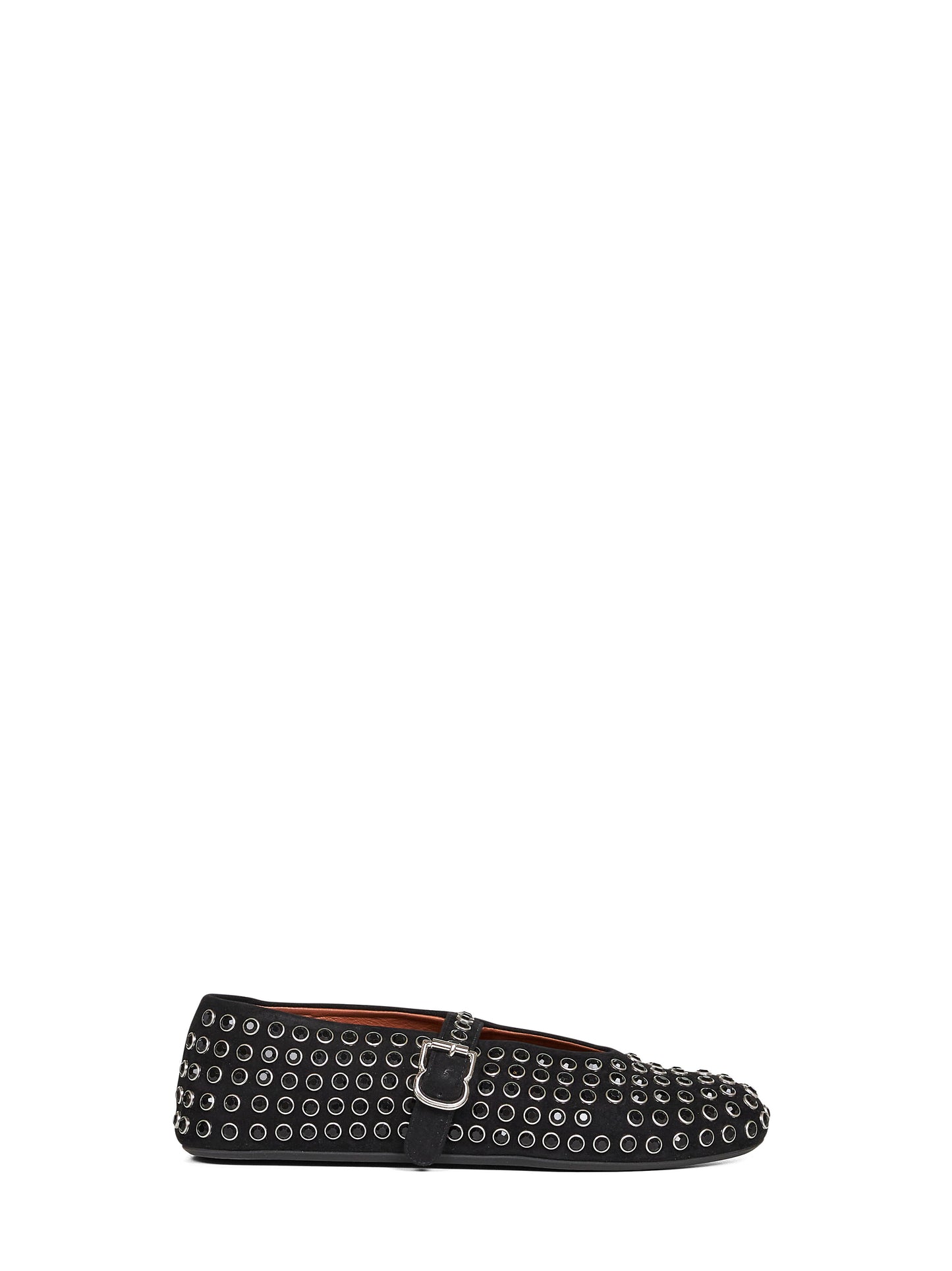 Ballerine flat in pelle scamosciata nera con strass<BR/>