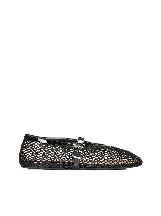 Patent leather-trimmed mesh ballet flats