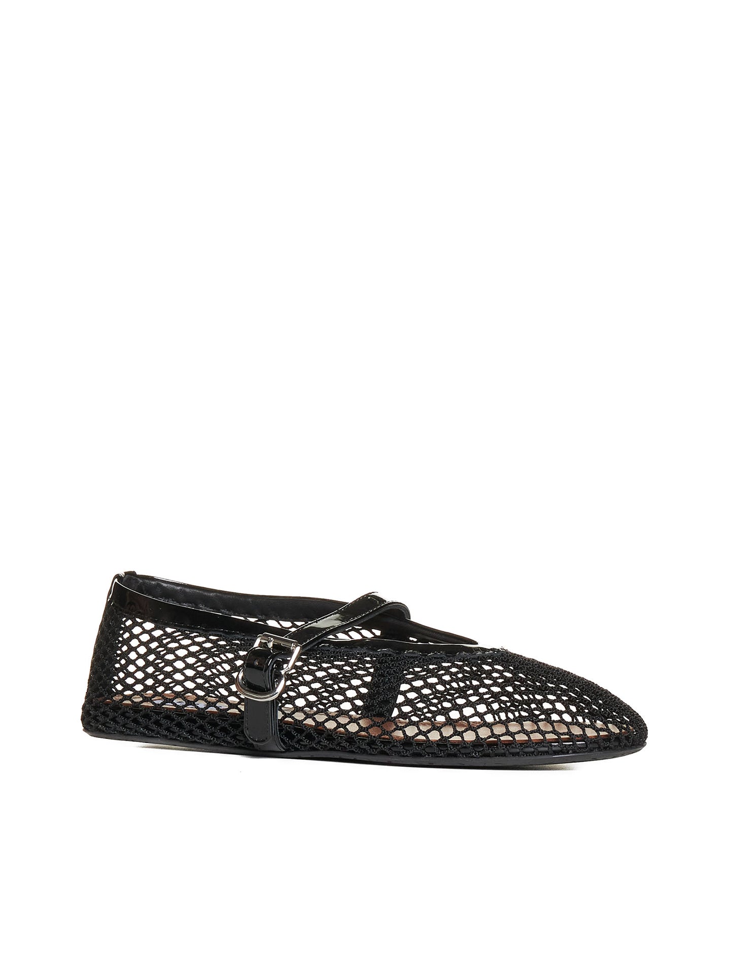 Patent leather-trimmed mesh ballet flats