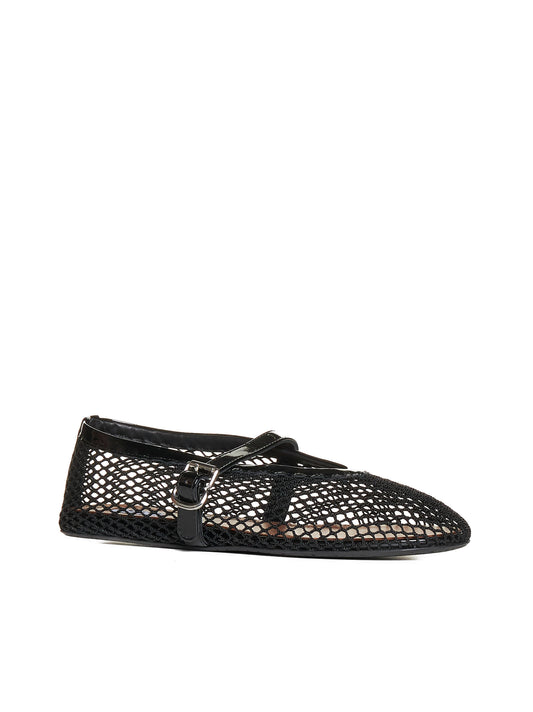 Patent leather-trimmed mesh ballet flats