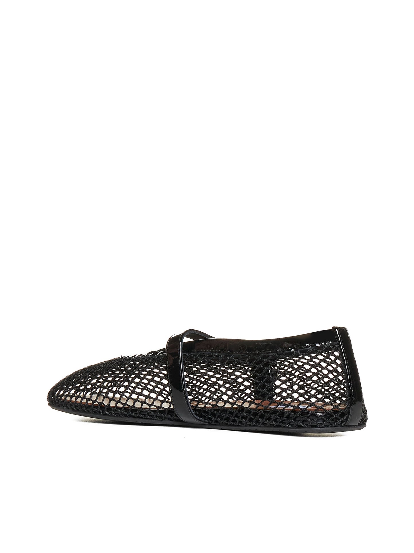 Patent leather-trimmed mesh ballet flats