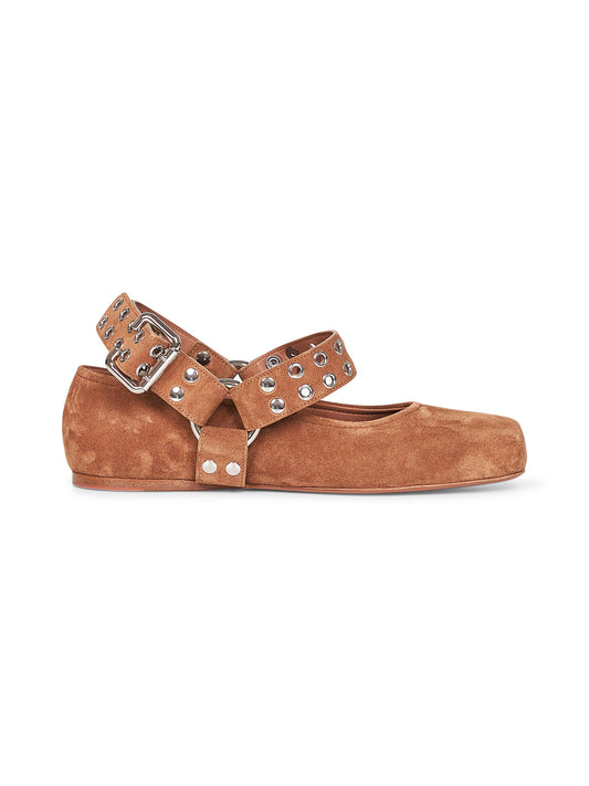 Brown suede Flat Biker ballet flats