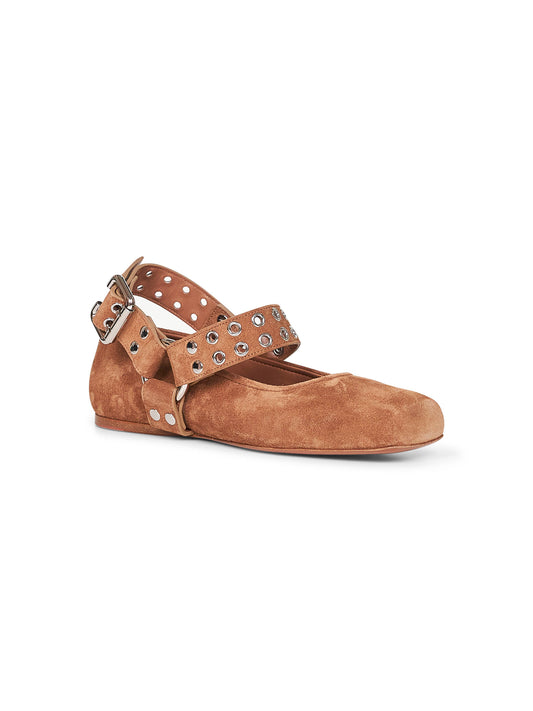 Brown suede Flat Biker ballet flats