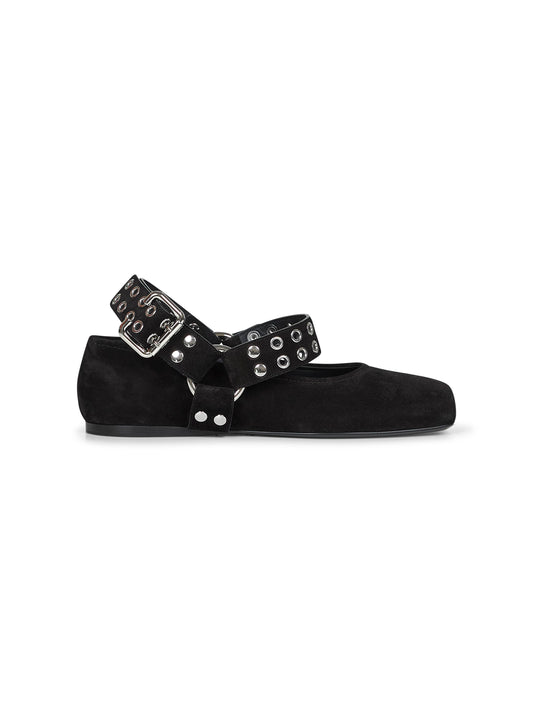 Black suede Flat Biker ballet flats