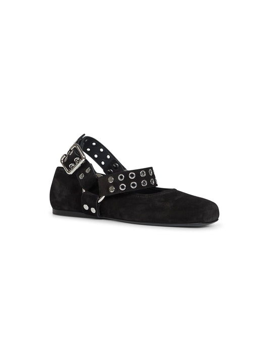 Black suede Flat Biker ballet flats