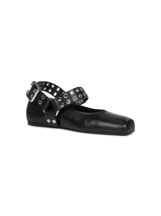 Ballerine Flat Biker in pelle nera