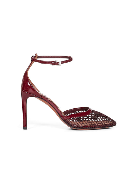 Burgundy mesh heeled pumps