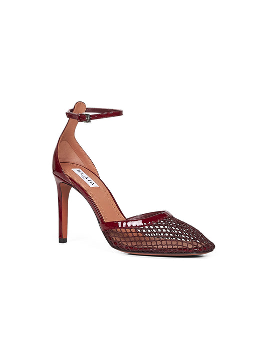 Burgundy mesh heeled pumps
