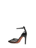 Black fishnet heeled pumps