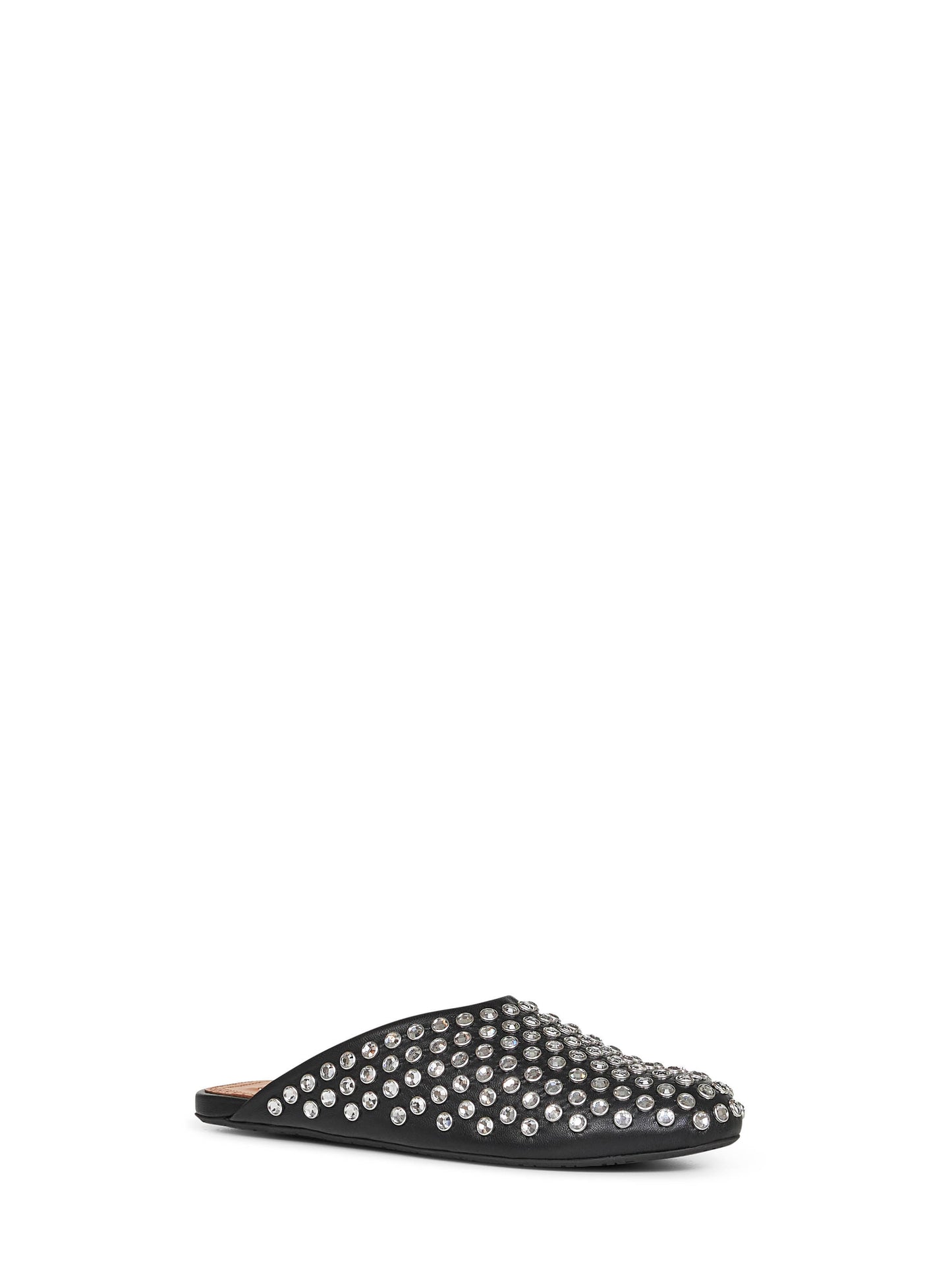 Black nappa leather rhinestone flat mules