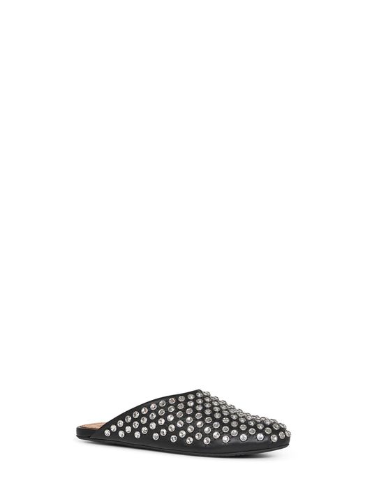 Black nappa leather rhinestone flat mules