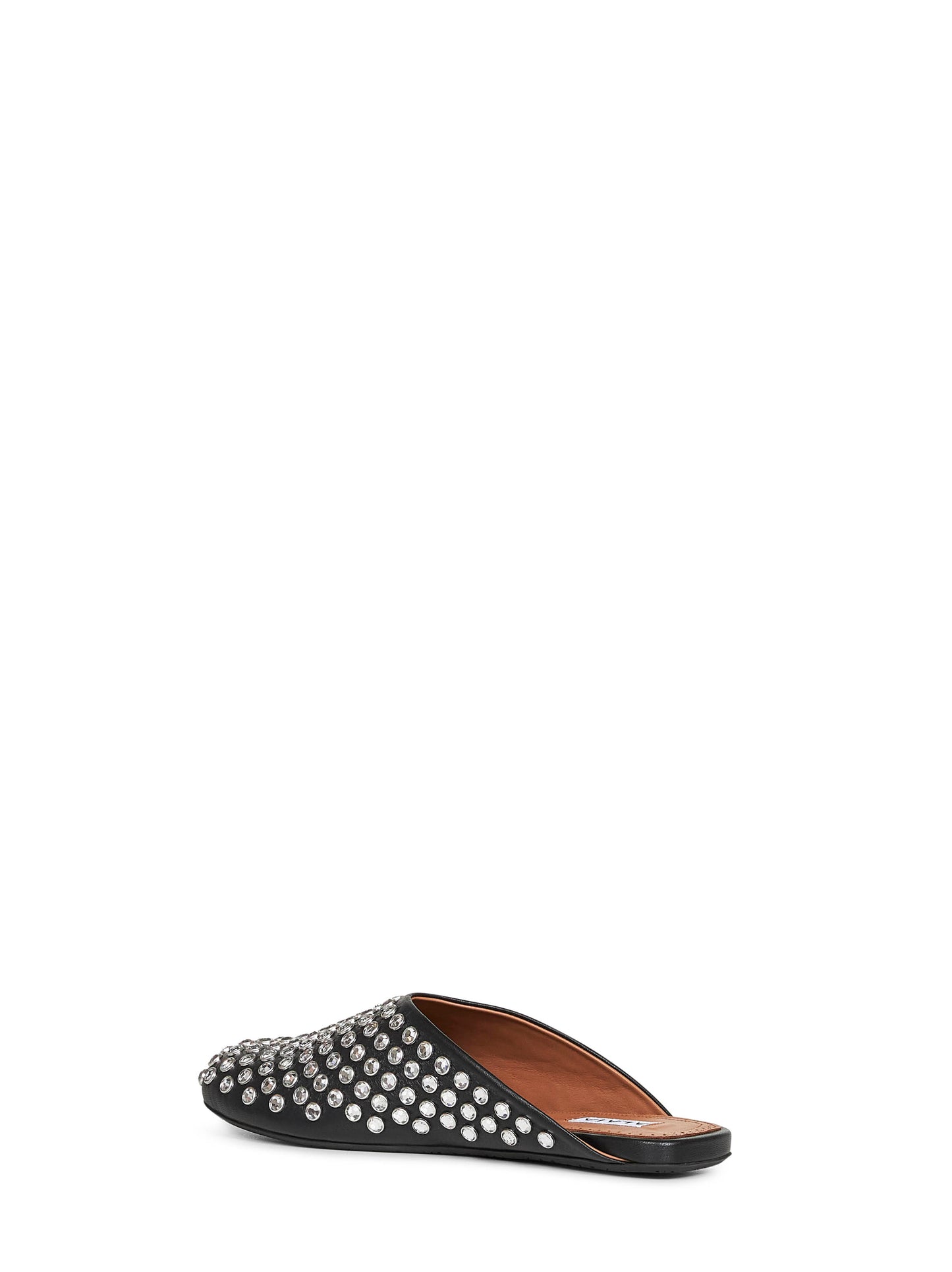 Black nappa leather rhinestone flat mules