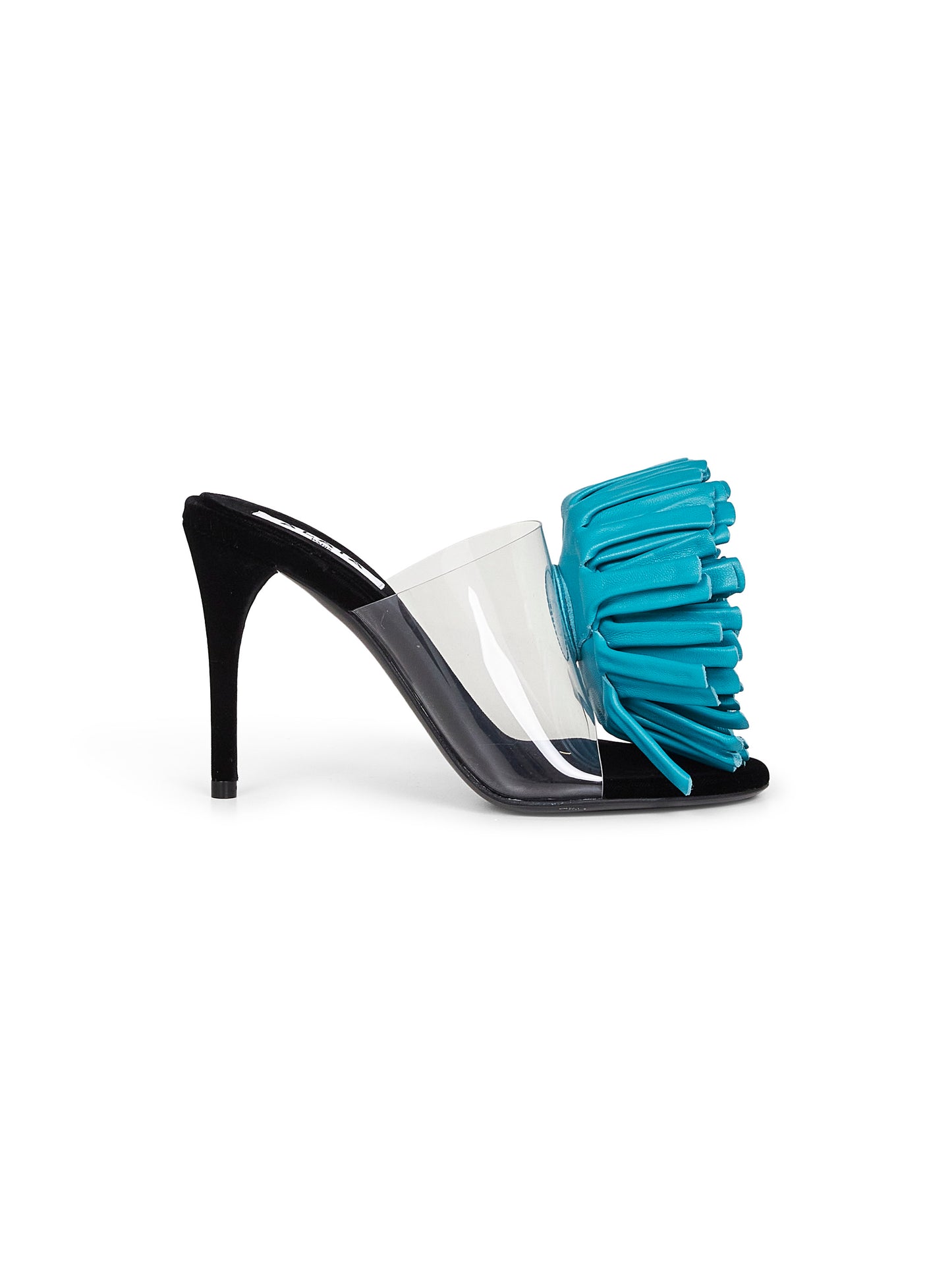 Sandali asimmetrici con grande fiore in pelle 3D