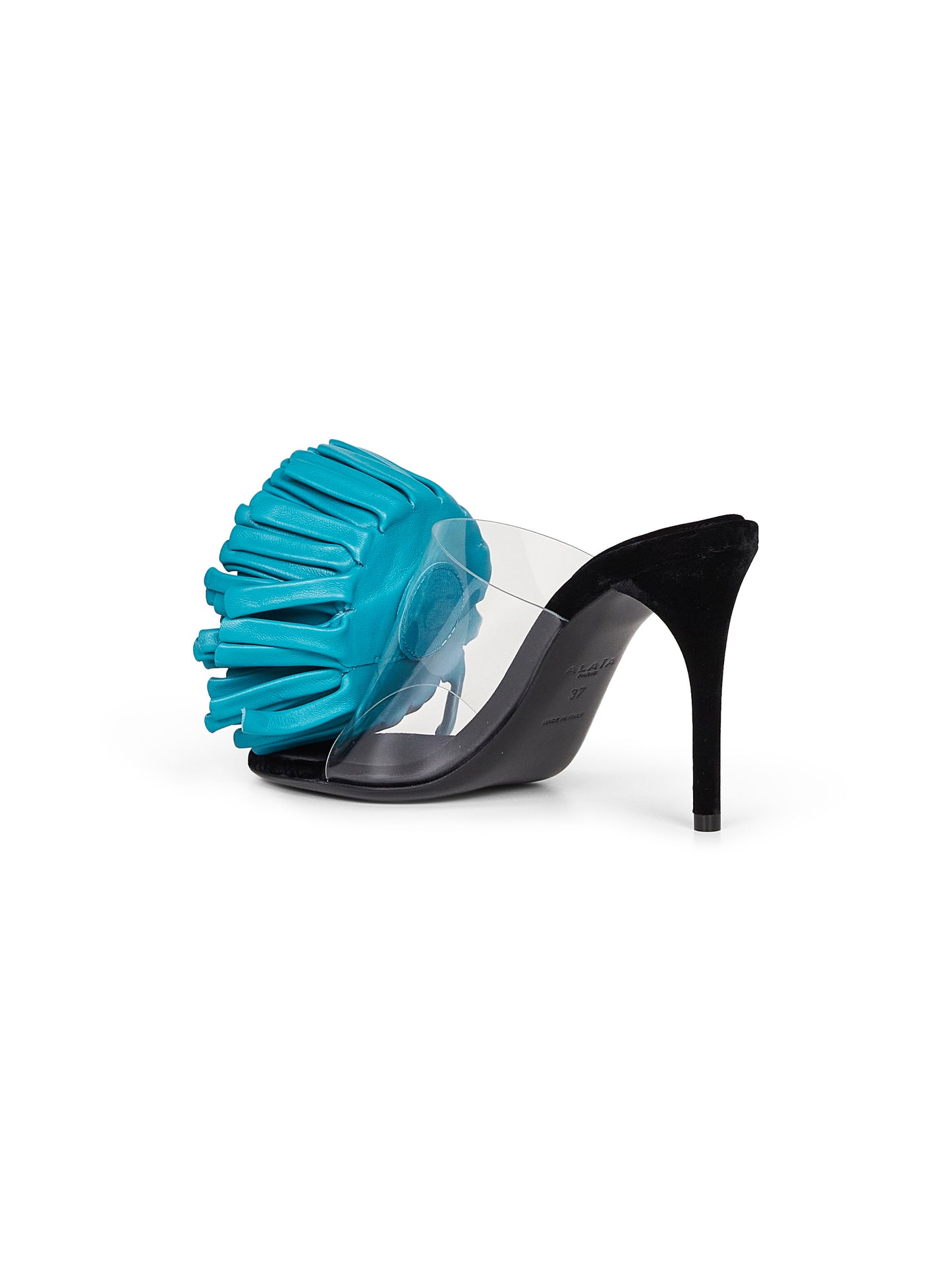 Sandali asimmetrici con grande fiore in pelle 3D