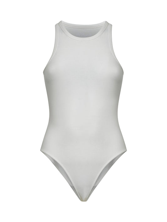 Body a canotta in maglia a coste bianca<BR/>